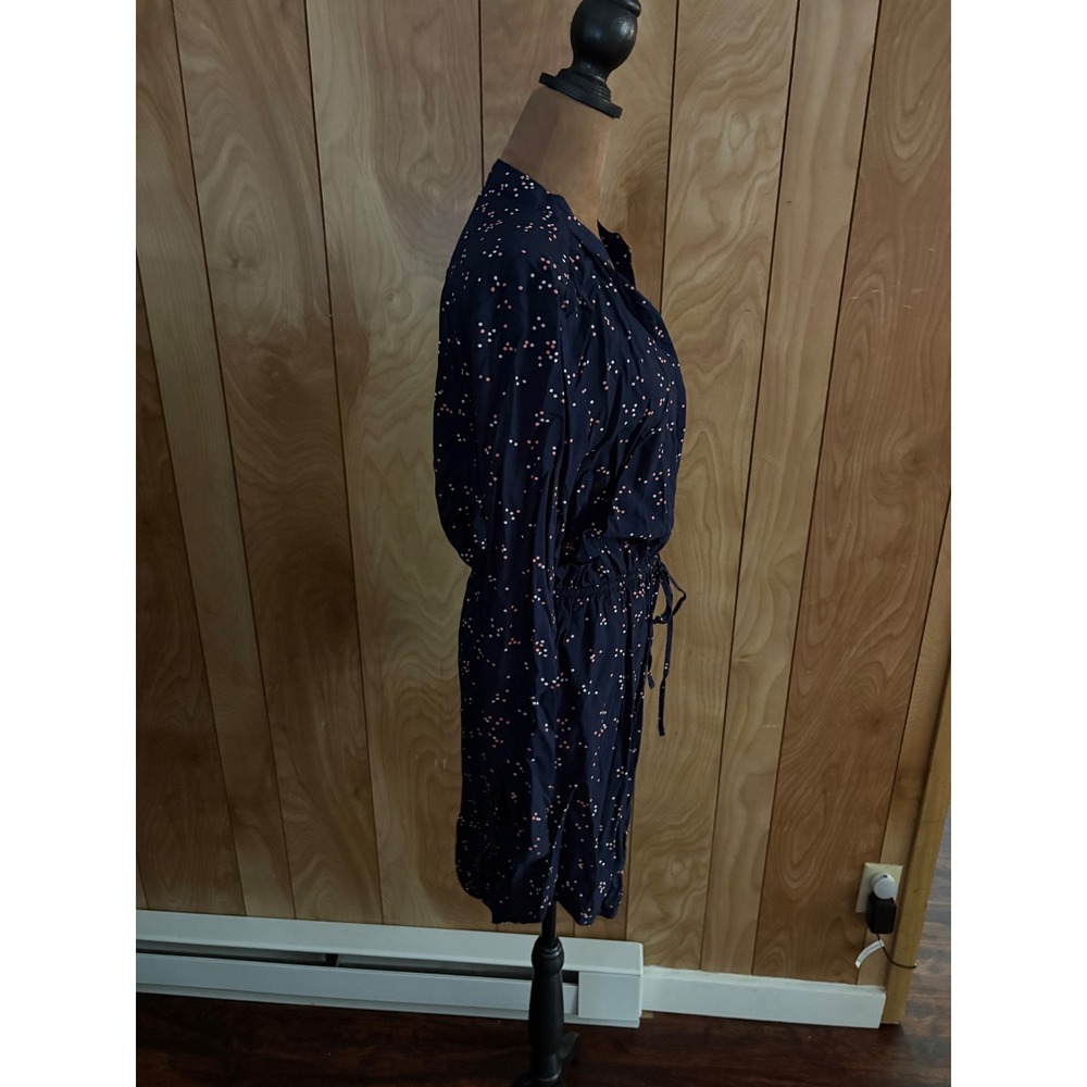 Gap Womens Navy Blue‎ Pink Polka Dot Long Sleeve Drawstring Waist Shirt Dress M - Picture 2 of 6